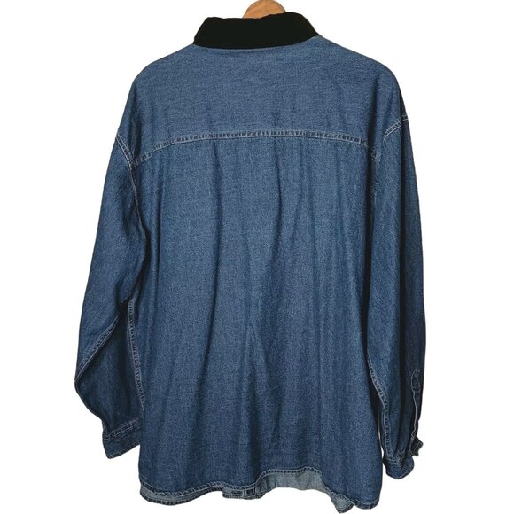 Nutcracker Plus Size Shirt 24W Blue Chambray Holiday Snowman Ski Snow Tree WS19 - Picture 2 of 12